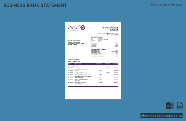 Iran Zamin Bank Firmenkontoauszug (Word- und PDF-Beispiel)